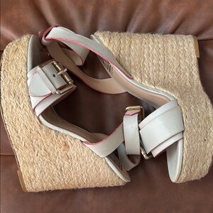 Pour La Victoire Cream and Pink Wedge Sandals